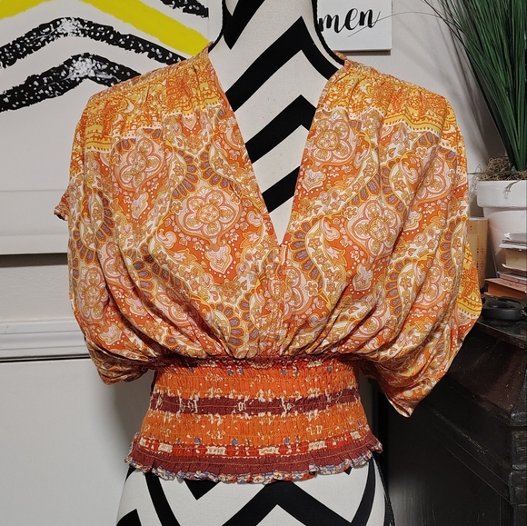 Rachel Zoe Tops - Rachel Zoe Cropped Paisley Orange Top Women's Medium Bohemian Hippie Scandigirl